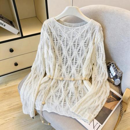 设计感镂空针织衫女夏季薄款慵懒风宽松外搭罩衫 服裝批發女裝批發服飾貨源