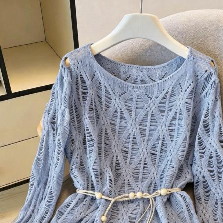 设计感镂空针织衫女夏季薄款慵懒风宽松外搭罩衫 服裝批發女裝批發服飾貨源