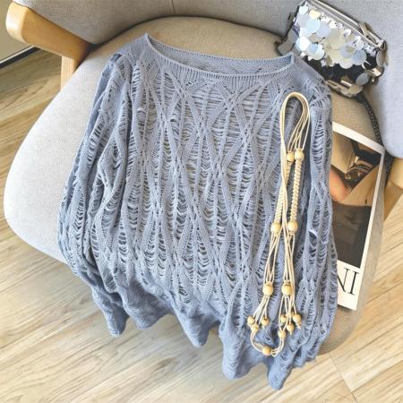 设计感镂空针织衫女夏季薄款慵懒风宽松外搭罩衫 服裝批發女裝批發服飾貨源