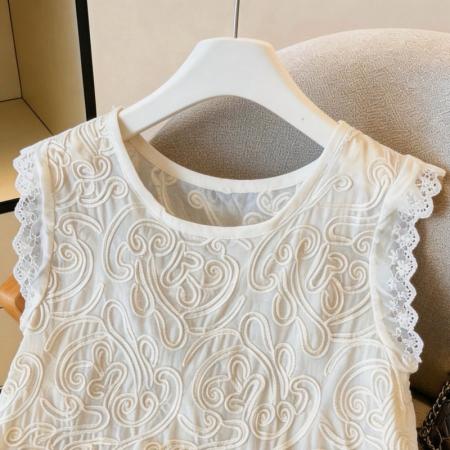 BY17484# 镂空蕾丝背心女外穿夏设计感小众荷叶边遮肚减龄小衫 服裝批發女裝批發服飾貨源