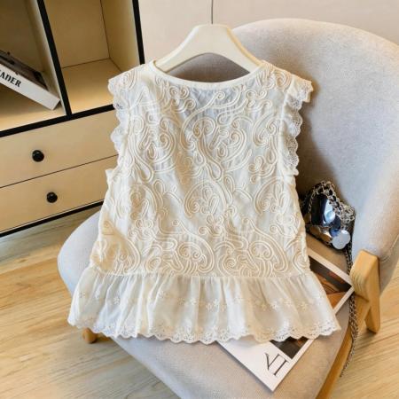 BY17484# 镂空蕾丝背心女外穿夏设计感小众荷叶边遮肚减龄小衫 服裝批發女裝批發服飾貨源