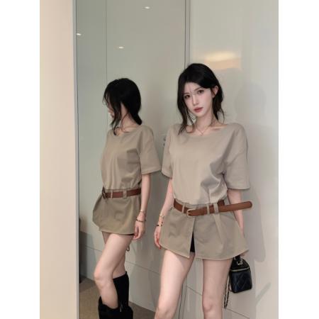 小众设计感辣妹减龄宽松开叉拼接衬衫短袖别致百搭T恤 服裝批發女裝批發服飾貨源