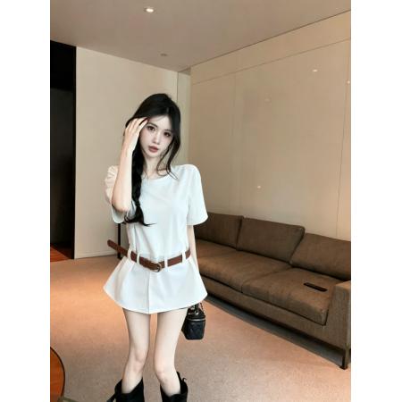 BY17492# 小众设计感辣妹减龄宽松开叉拼接衬衫短袖别致百搭T恤 服裝批發女裝批發服飾貨源