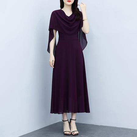 BY17497# 藏蓝色气质显白连衣裙春夏新收腰显瘦设计感假两件长裙 服裝批發女裝批發服飾貨源