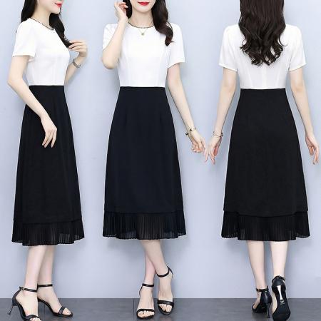 BY17498# 夏季长裙短袖连衣裙小黑裙时尚法式显瘦赫本风收腰气质长款高级感 服裝批發女裝批發服飾貨源