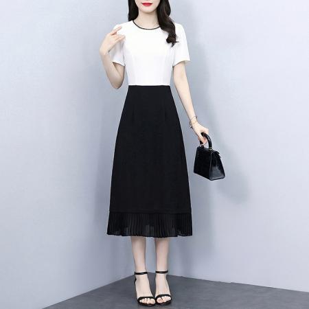 BY17498# 夏季长裙短袖连衣裙小黑裙时尚法式显瘦赫本风收腰气质长款高级感 服裝批發女裝批發服飾貨源