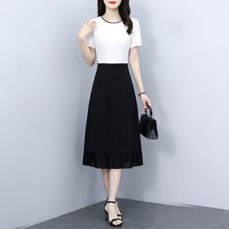 BY17498# 夏季长裙短袖连衣裙小黑裙时尚法式显瘦赫本风收腰气质长款高级感 服裝批發女裝批發服飾貨源