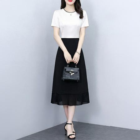 BY17498# 夏季长裙短袖连衣裙小黑裙时尚法式显瘦赫本风收腰气质长款高级感 服裝批發女裝批發服飾貨源