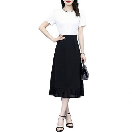 BY17498# 夏季长裙短袖连衣裙小黑裙时尚法式显瘦赫本风收腰气质长款高级感 服裝批發女裝批發服飾貨源