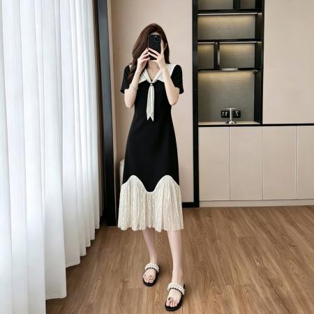 BY17499# 轻奢简约舒适感拼接重工刺绣瘦气质连衣裙JT 服裝批發女裝批發服飾貨源