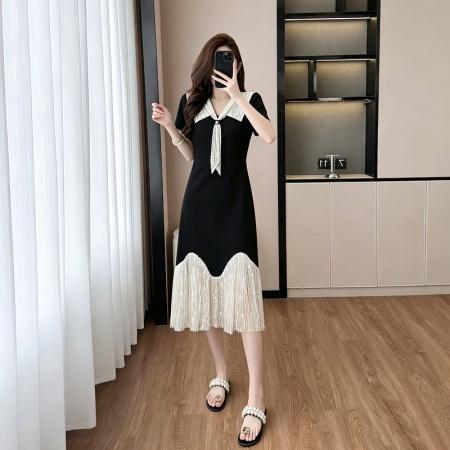 BY17499# 轻奢简约舒适感拼接重工刺绣瘦气质连衣裙JT 服裝批發女裝批發服飾貨源