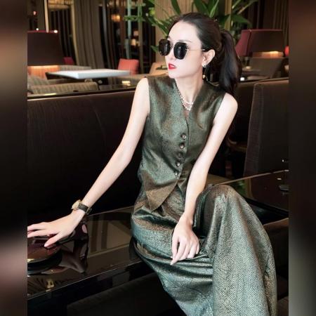 夏季名媛女装高端品牌通勤套装质感高级感马甲阔腿裤两件套 服裝批發女裝批發服飾貨源