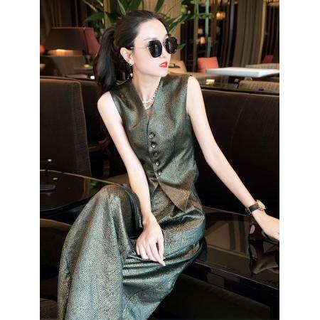 夏季名媛女装高端品牌通勤套装质感高级感马甲阔腿裤两件套 服裝批發女裝批發服飾貨源