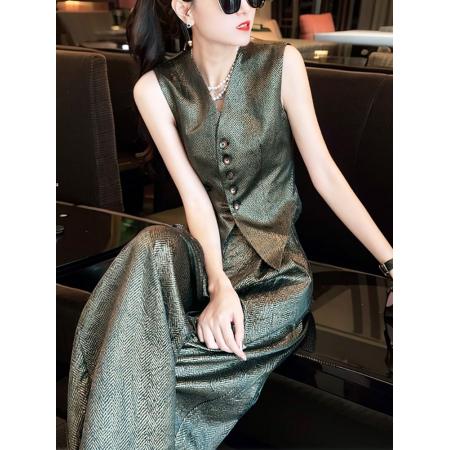 夏季名媛女装高端品牌通勤套装质感高级感马甲阔腿裤两件套 服裝批發女裝批發服飾貨源