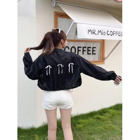 BY17511# YAY韩国东大门代购背后蝴蝶结丝带装饰简约休闲夹克短外套 服裝批發女裝批發服飾貨源