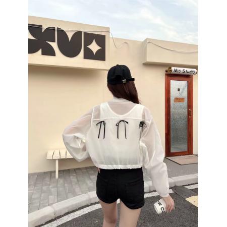 BY17511# YAY韩国东大门代购背后蝴蝶结丝带装饰简约休闲夹克短外套 服裝批發女裝批發服飾貨源