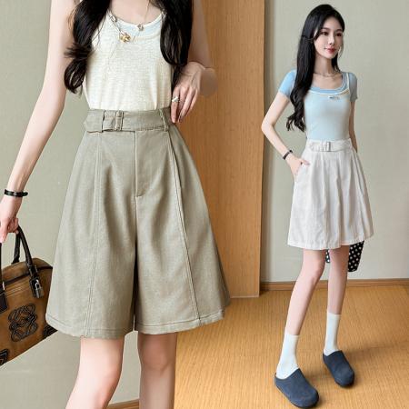 BY17514# 松紧腰a字休闲阔腿短裤女夏薄款百搭五分中裤子 服裝批發女裝批發服飾貨源