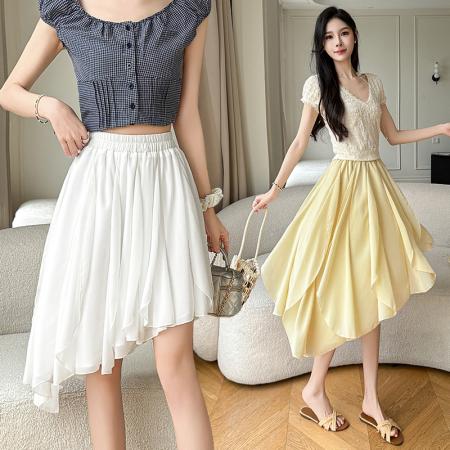 高腰不规则半身裙女夏季款A字蛋糕裙层次感短裙 服裝批發女裝批發服飾貨源