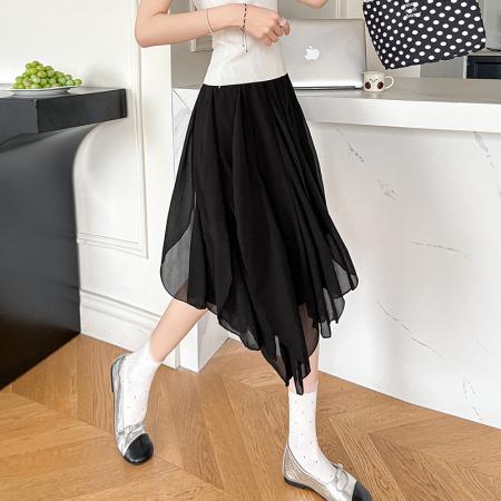 高腰不规则半身裙女夏季款A字蛋糕裙层次感短裙 服裝批發女裝批發服飾貨源