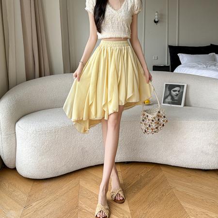 高腰不规则半身裙女夏季款A字蛋糕裙层次感短裙 服裝批發女裝批發服飾貨源