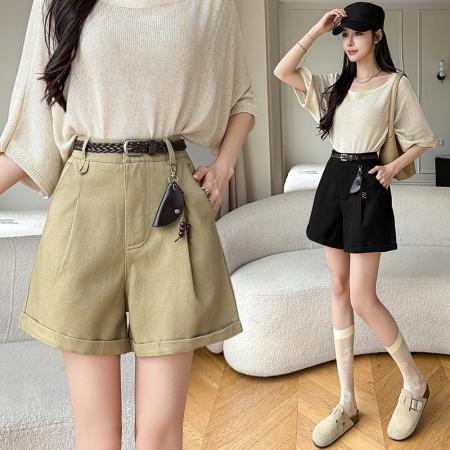 休闲短裤女夏季新款高腰显瘦A字卷边阔腿裤热裤 服裝批發女裝批發服飾貨源