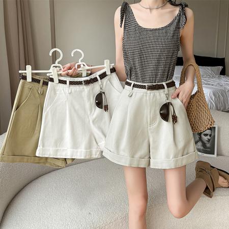 BY17517# 休闲短裤女夏季新款高腰显瘦A字卷边阔腿裤热裤 服裝批發女裝批發服飾貨源