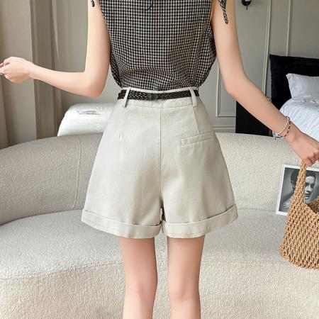 BY17517# 休闲短裤女夏季新款高腰显瘦A字卷边阔腿裤热裤 服裝批發女裝批發服飾貨源