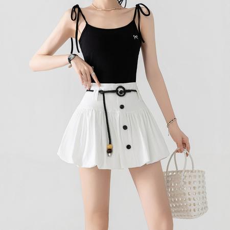 高腰花苞半身裙女夏季款百搭蓬蓬短裙单排扣A字包臀裙 服裝批發女裝批發服飾貨源