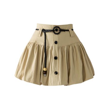 高腰花苞半身裙女夏季款百搭蓬蓬短裙单排扣A字包臀裙 服裝批發女裝批發服飾貨源