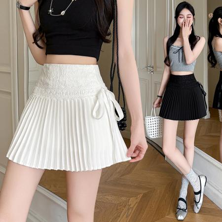百褶裙女夏季蕾丝边jk半身裙高腰a字裙热辣短裙 服裝批發女裝批發服飾貨源