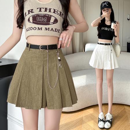 A字高腰百褶短裙女春夏款时尚复古显瘦牛仔半身裙潮 服裝批發女裝批發服飾貨源
