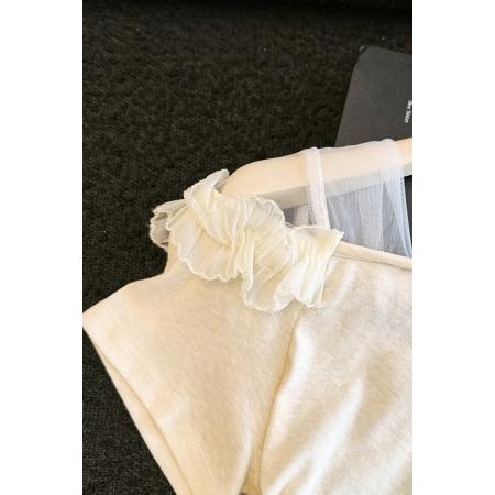 BY17525# 有货夏季新款韩版修身花朵斜肩设计感百搭套头小衫 服裝批發女裝批發服飾貨源