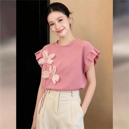 BY17526# 韩式甜美衬衫休闲百搭短袖衬衫女夏季户外百搭上衣 服裝批發女裝批發服飾貨源