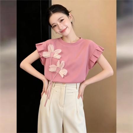 BY17526# 韩式甜美衬衫休闲百搭短袖衬衫女夏季户外百搭上衣 服裝批發女裝批發服飾貨源