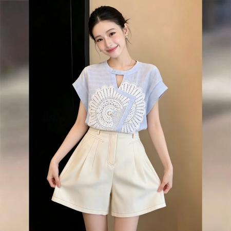 韩系甜美短袖短袖衬衫女夏季百搭上衣 服裝批發女裝批發服飾貨源