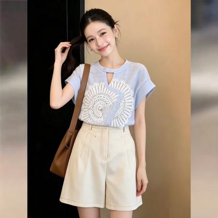 韩系甜美短袖短袖衬衫女夏季百搭上衣 服裝批發女裝批發服飾貨源