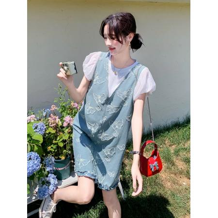 牛仔背带连衣裙女夏新款小个子俏...