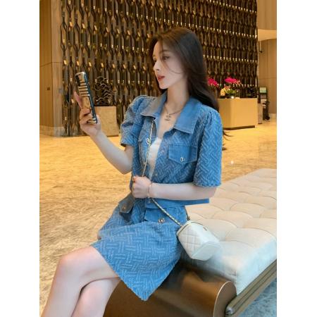 夏季套装女新款韩系时尚减龄运动休闲牛仔短袖短裙两件套洋气 服裝批發女裝批發服飾貨源