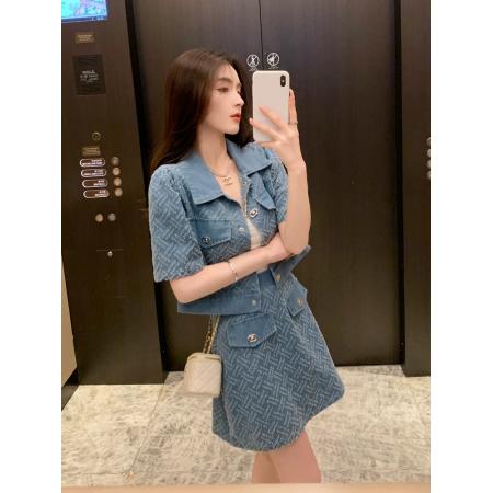 夏季套装女新款韩系时尚减龄运动休闲牛仔短袖短裙两件套洋气 服裝批發女裝批發服飾貨源