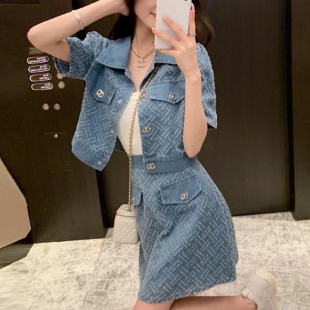 夏季套装女新款韩系时尚减龄运动休闲牛仔短袖短裙两件套洋气 服裝批發女裝批發服飾貨源