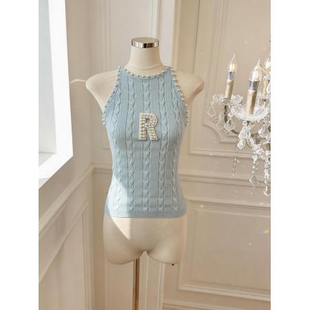 BY17548# 小香风蓝色钉珠吊带背心女夏季新款甜美显瘦外穿上衣 服裝批發女裝批發服飾貨源