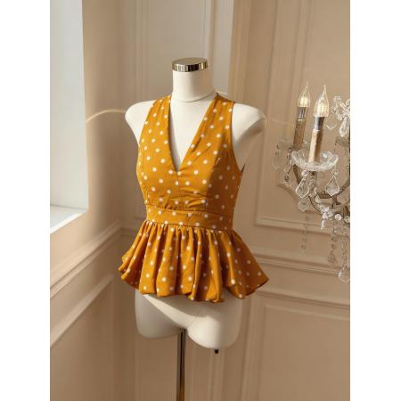 波点挂脖吊带背心纯欲辣妹花苞蓬蓬抹胸泰式绝美上衣 服裝批發女裝批發服飾貨源