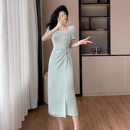 名媛气质缎面连衣裙夏季新款高级...