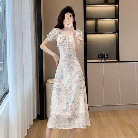 EVNSTYLE“杜乐丽花镜”法式甜美中长款绣花收腰碎花连衣裙 服裝批發女裝批發服飾貨源