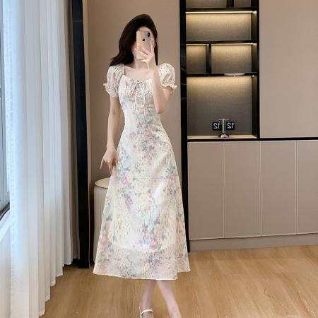 EVNSTYLE“杜乐丽花镜”法式甜美中长款绣花收腰碎花连衣裙 服裝批發女裝批發服飾貨源