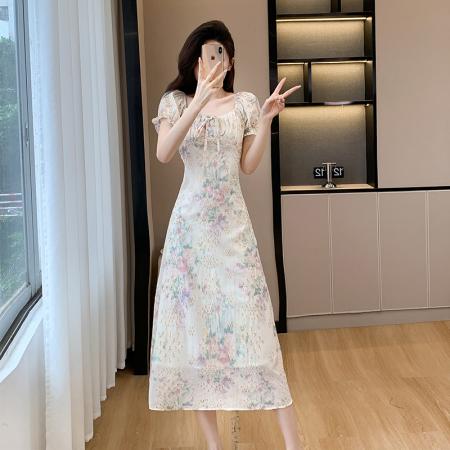 EVNSTYLE“杜乐丽花镜”法式甜美中长款绣花收腰碎花连衣裙 服裝批發女裝批發服飾貨源