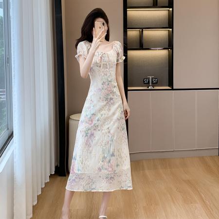 EVNSTYLE“杜乐丽花镜”法式甜美中长款绣花收腰碎花连衣裙 服裝批發女裝批發服飾貨源