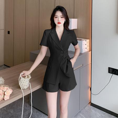 BY17574# 夏季高级感小洋装韩剧小个子名媛小香风粉色西装短裤两件套装 服裝批發女裝批發服飾貨源