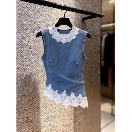 新中式拼接设计夏新款时尚穿搭高级感休闲超好看无袖牛仔背心 服裝批發女裝批發服飾貨源