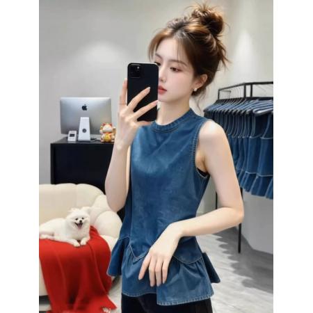 小个子气质百搭坎肩马甲女夏季新款休闲百搭牛仔背心短上衣 服裝批發女裝批發服飾貨源